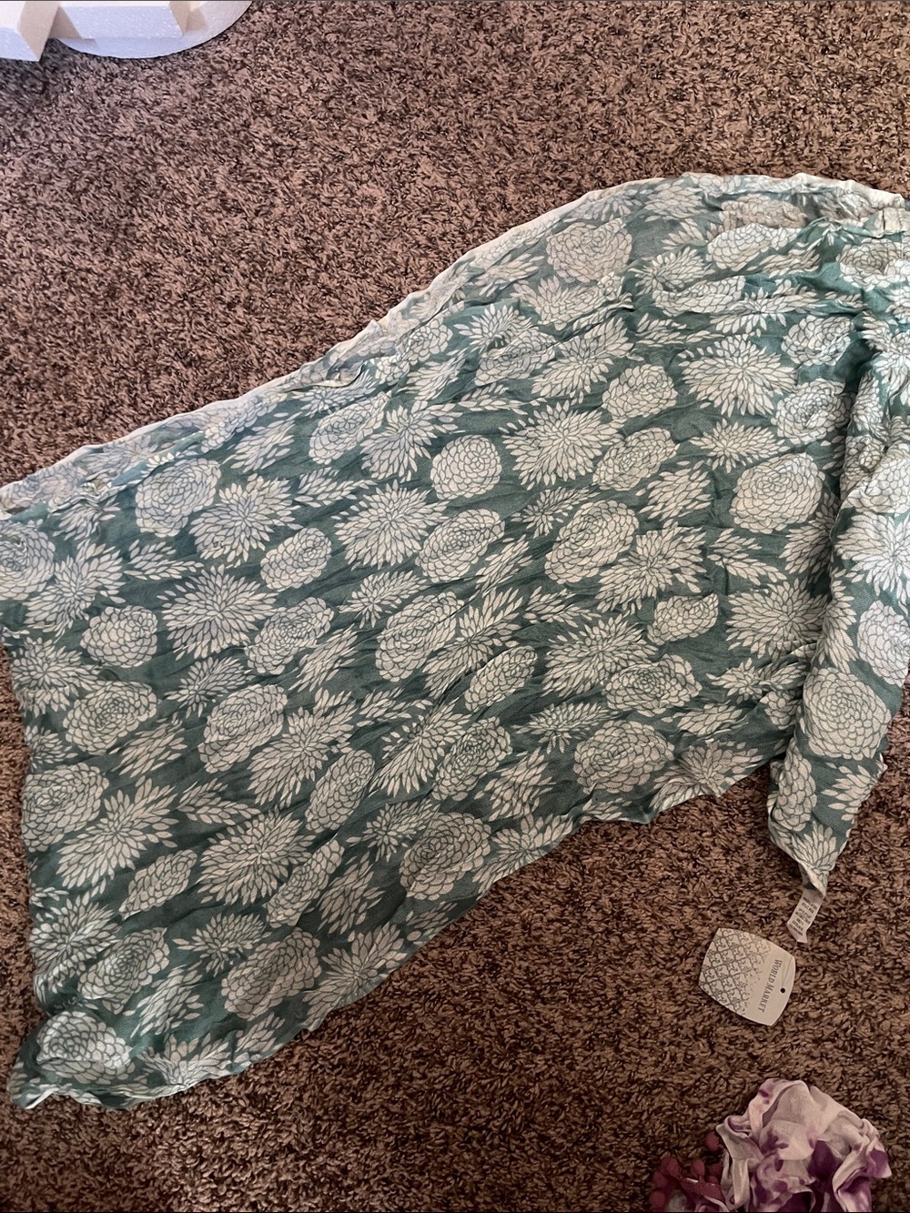 Cost Plus World Market Teal and White Floral Scarf Wrap